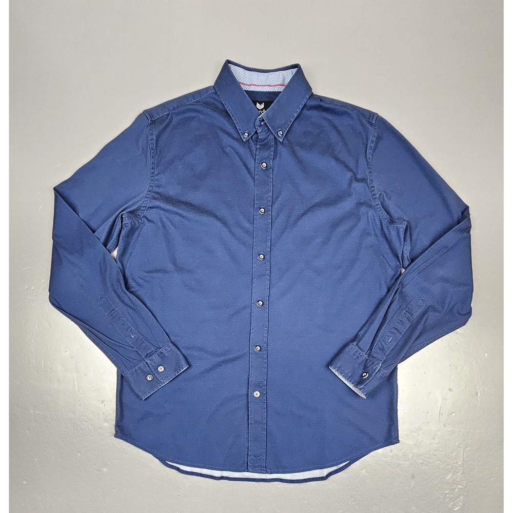 Butter Cloth Button Up Shirt Mens Large Long Sleeve Regular Fit Blue Geometric